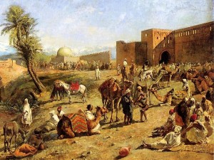 Arrival of a caravan outside the city of Morocco